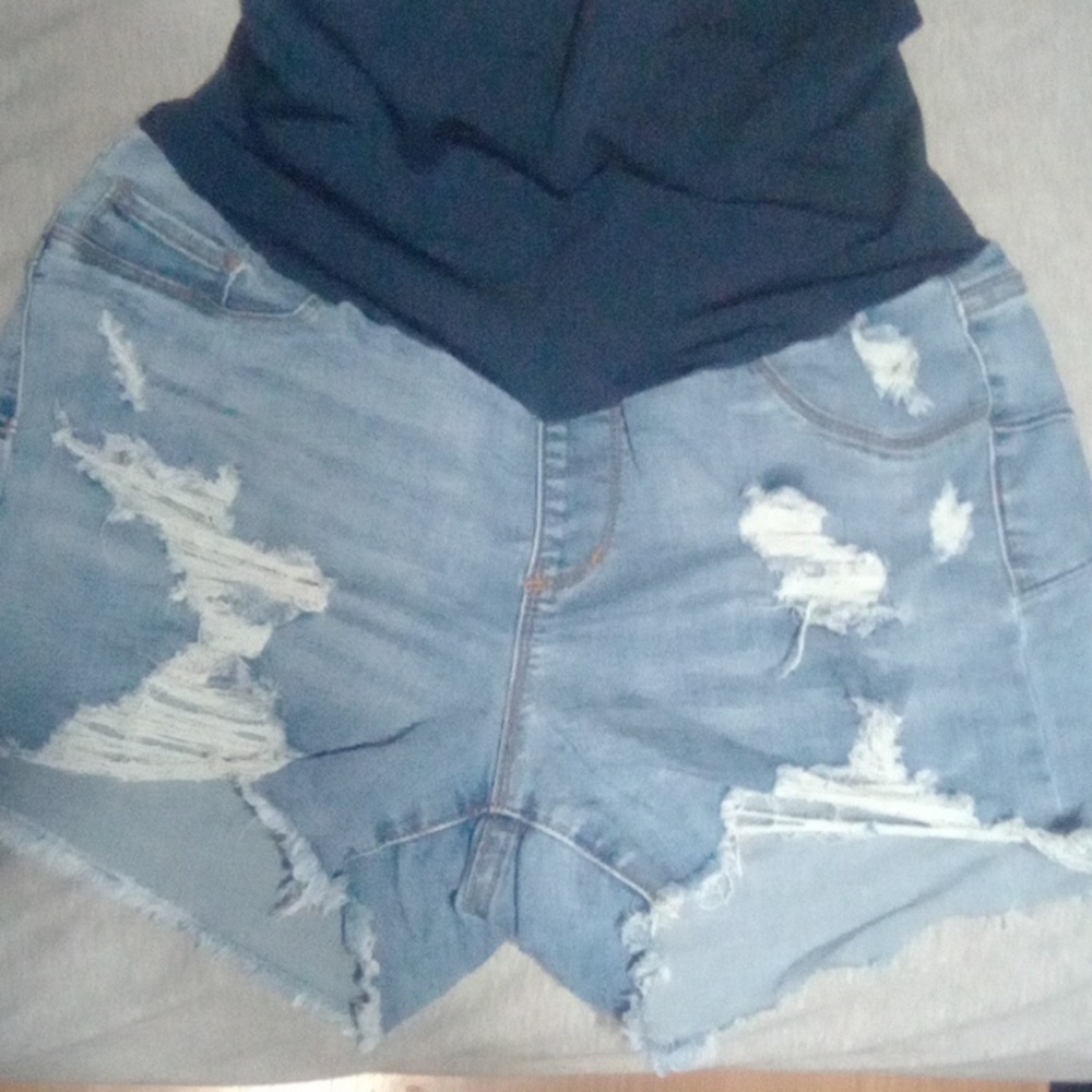 Blue maternity jean shorts